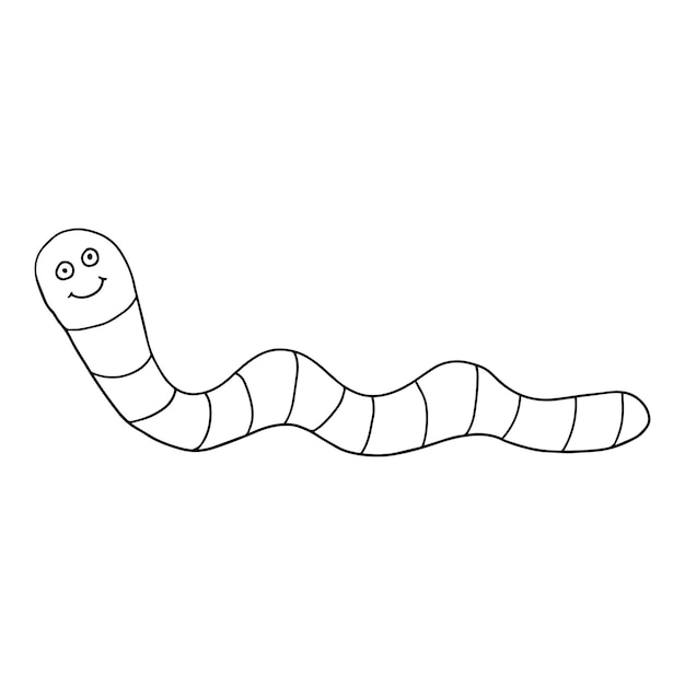 Vector cartoon linear doodle retro happy worm isolated on white background