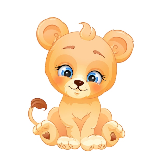 Cartoon lion cub vector illustration Cute safari animal white isolated background