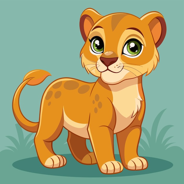 Vector a cartoon of a lion cub with green eyes