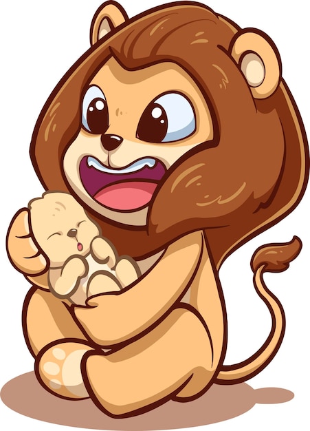 Cartoon lion holding a baby lion