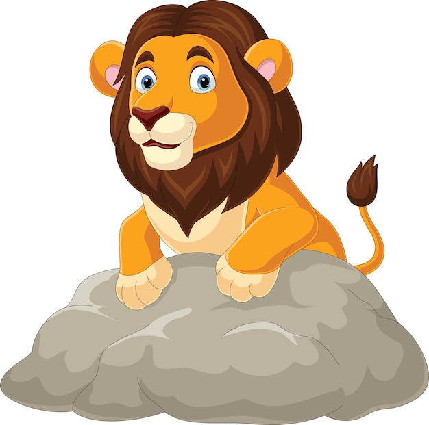 Cartoon lion lying on the rock