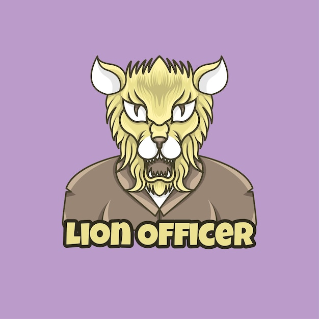 Cartoon Lion Officer with angry face