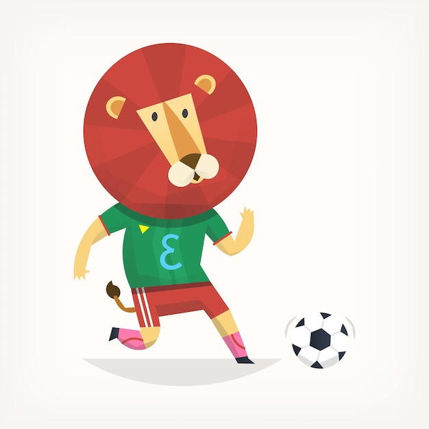 Vector cartoon lion playing football or soccer isolated vector illustration