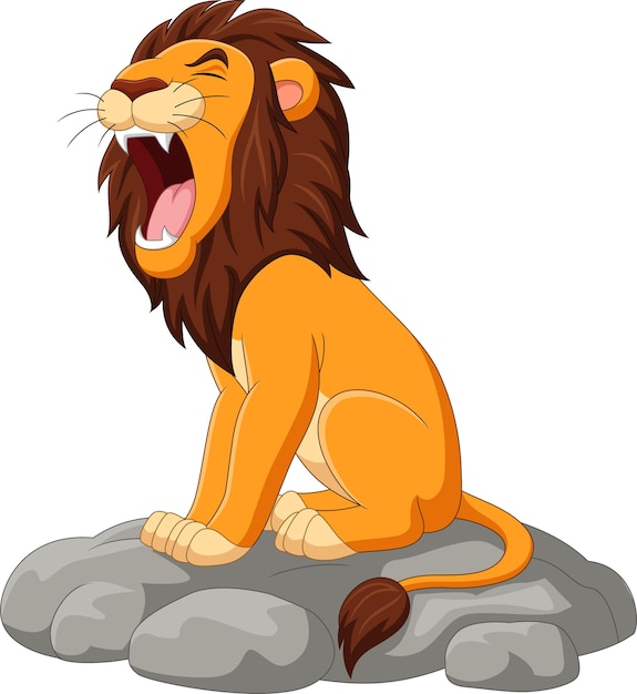 Vector cartoon lion roaring on the stone