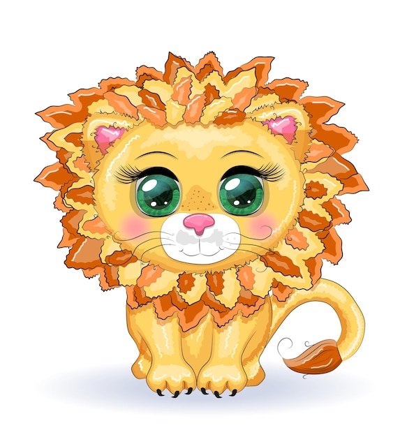Cartoon lion with expressive eyes Wild animals character childish cute style