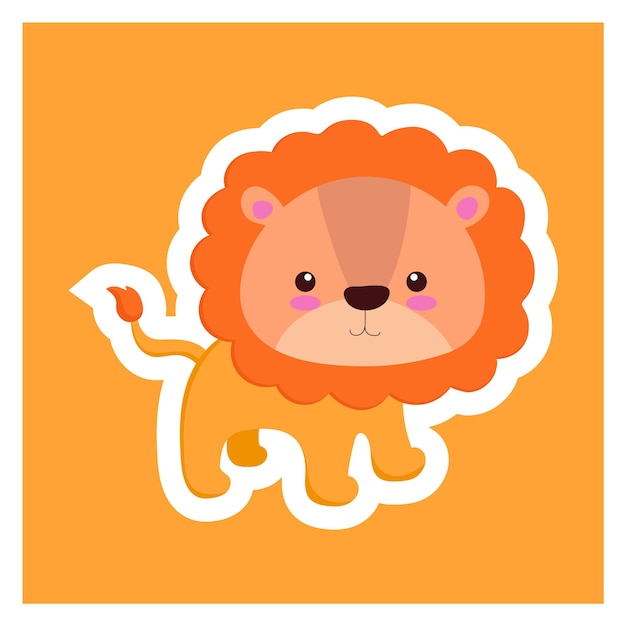 A cartoon lion with a pink nose and a white face
