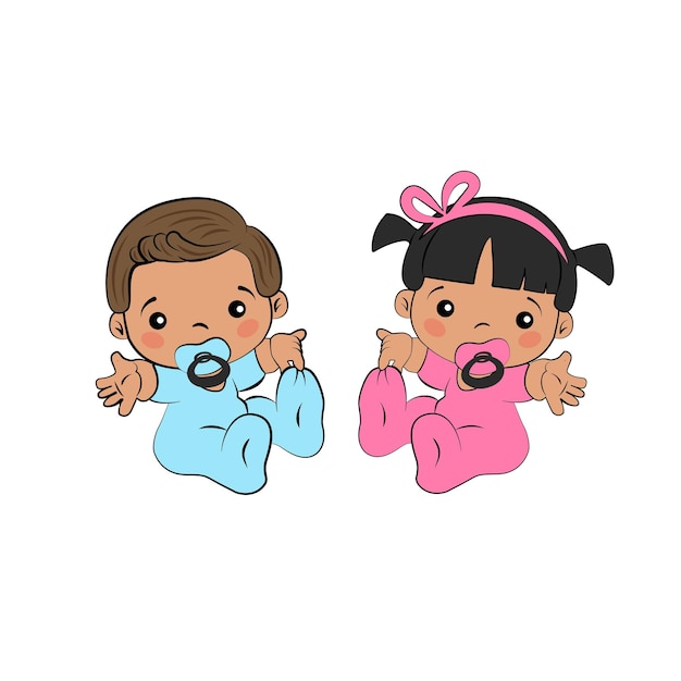 Cartoon little babies 6-12 months, in diapers, sitting, laughing, crying, curious baby. Sad, happy,