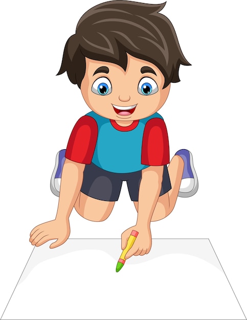 Cartoon little boy drawing on a paper