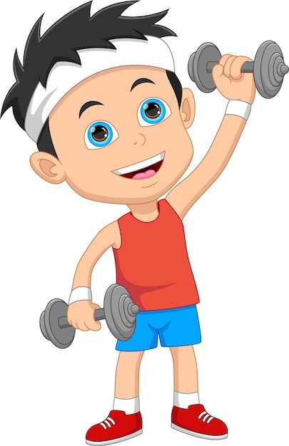 Premium Vector  Cartoon little boy exercising with dumbbell