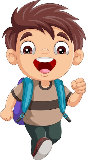 Vector cartoon little boy go to school