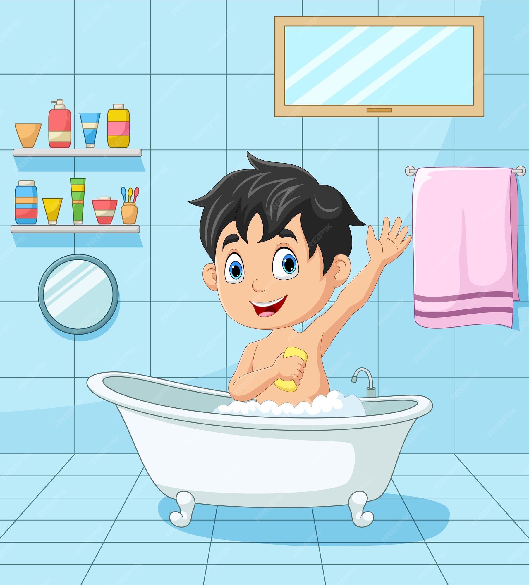 Premium Vector | Cartoon little boy having bath Premium Vector | Cartoon little boy having bath