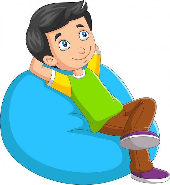 Vector cartoon little boy relaxing on sofa