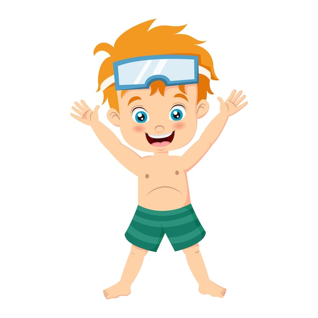 Cartoon little boy scuba diver