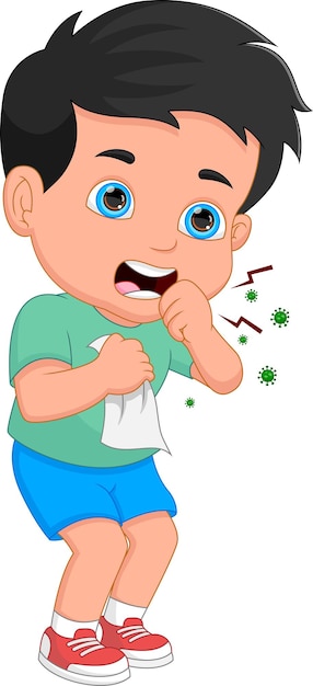 Cartoon little boy sick with a cough