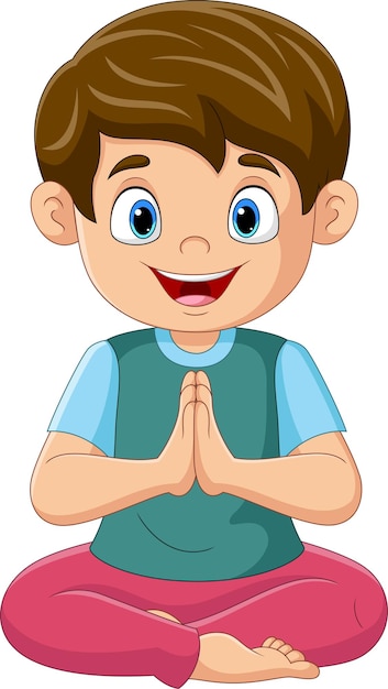 Cartoon little boy sitting in lotus pose