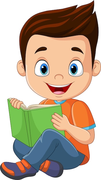 앉아서 책을 읽는 만화 어린 소년