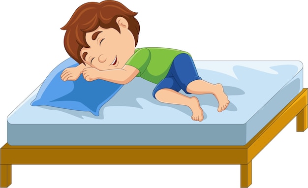 Cartoon little boy sleeping in bed