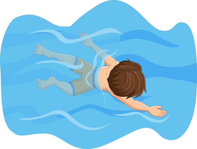 Vector cartoon little boy swimming in the pool