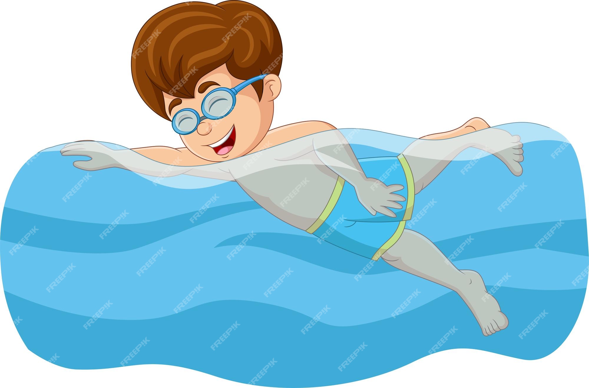 Premium Vector | Cartoon little boy swimming in the pool