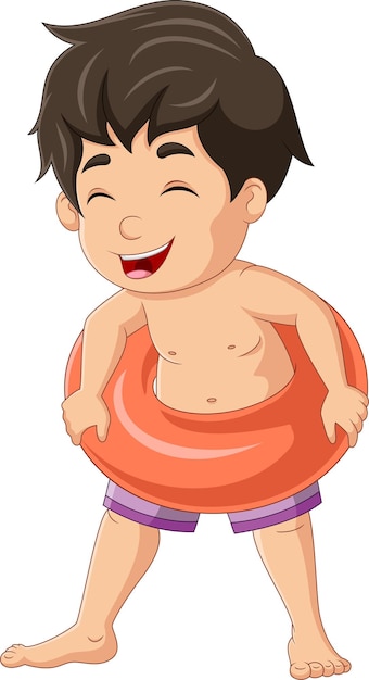 Vector cartoon little boy with inflatable ring