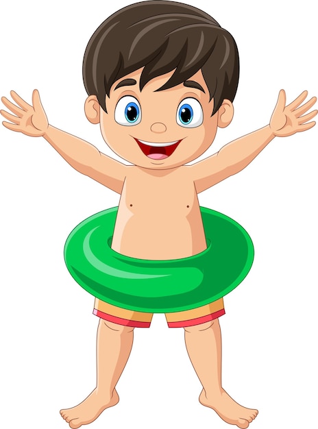 Vector cartoon little boy with inflatable ring