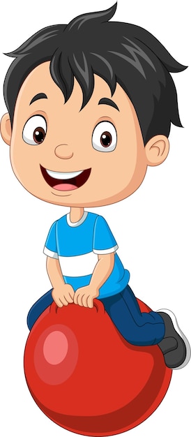 Cartoon little boy with red ball