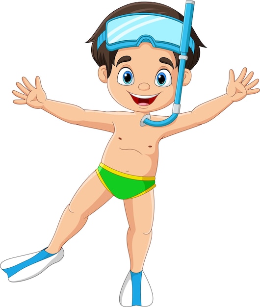 Vector cartoon little boy with snorkeling gear