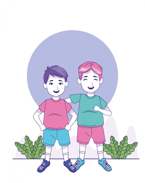 Vector cartoon little boys standing