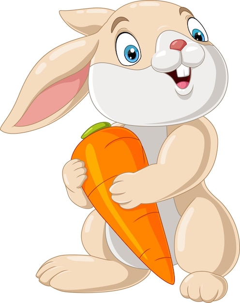 Vector cartoon little bunny holding a carrot