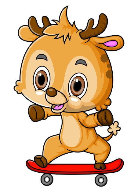 Cartoon little deer playing skateboard