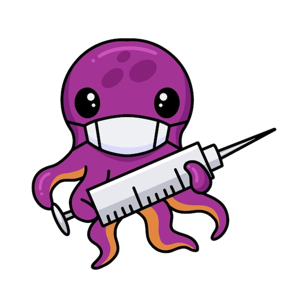 Мультяшный маленький доктор-осьминог со шприцем