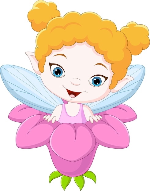 Cartoon little fairy inside the flower