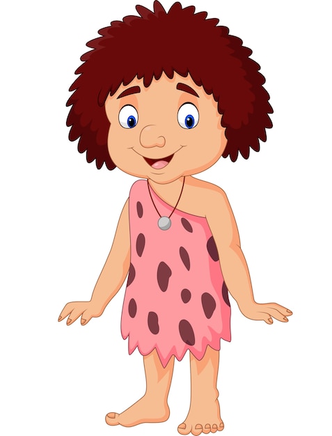 Cartoon little girl caveman