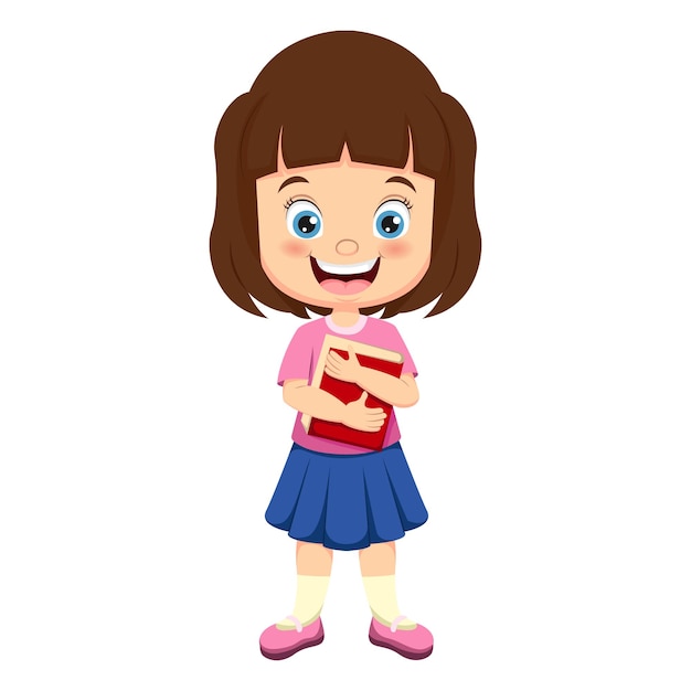 Vector cartoon little girl holding a book