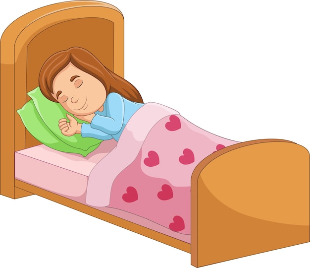 Cartoon little girl sleeping in bed
