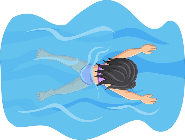 cartoon little girl swimming in the pool
