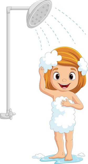 Vector cartoon little girl taking a bath