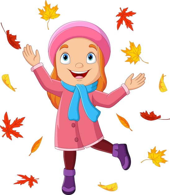 Мультфильм маленькая девочка бросает осенние листья