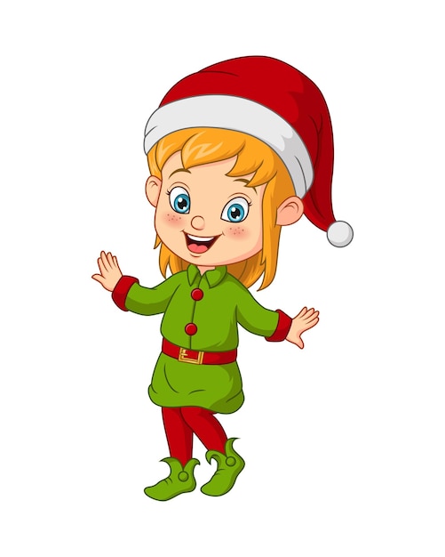 Bambina cartone animato che indossa il costume da elfo di natale