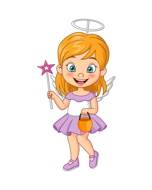 Cartoon little girl wearing halloween angel costume