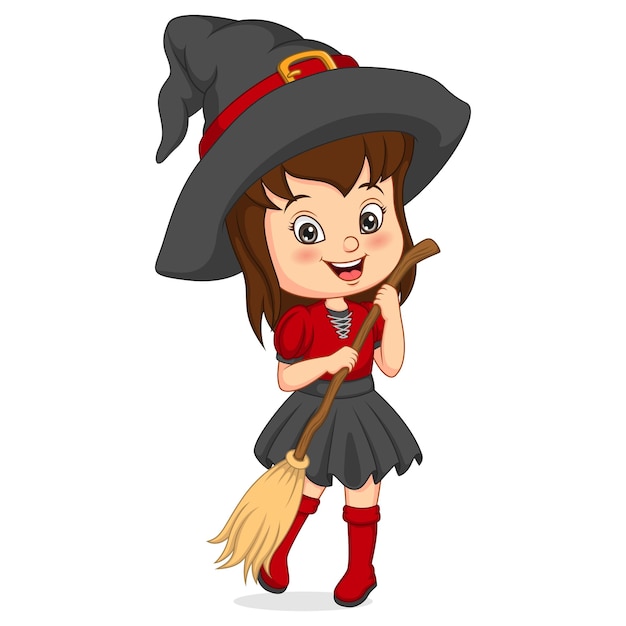 Cartoon little girl wearing halloween witch costume