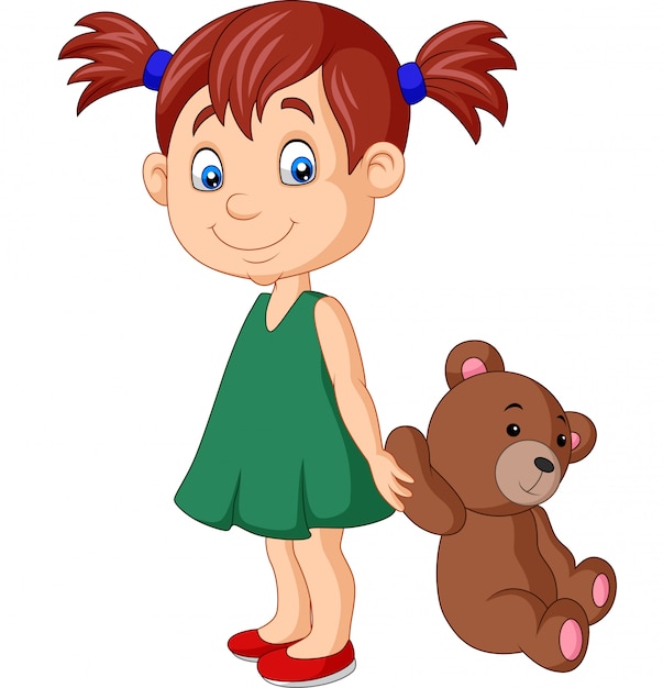 Vector cartoon little girl with teddy bear