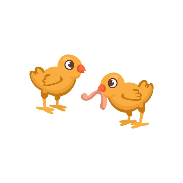 Cartoon little hens for kids Chicken eats a worm