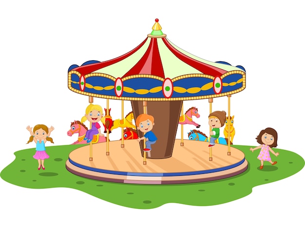 Cartoon little kid playing game carousel