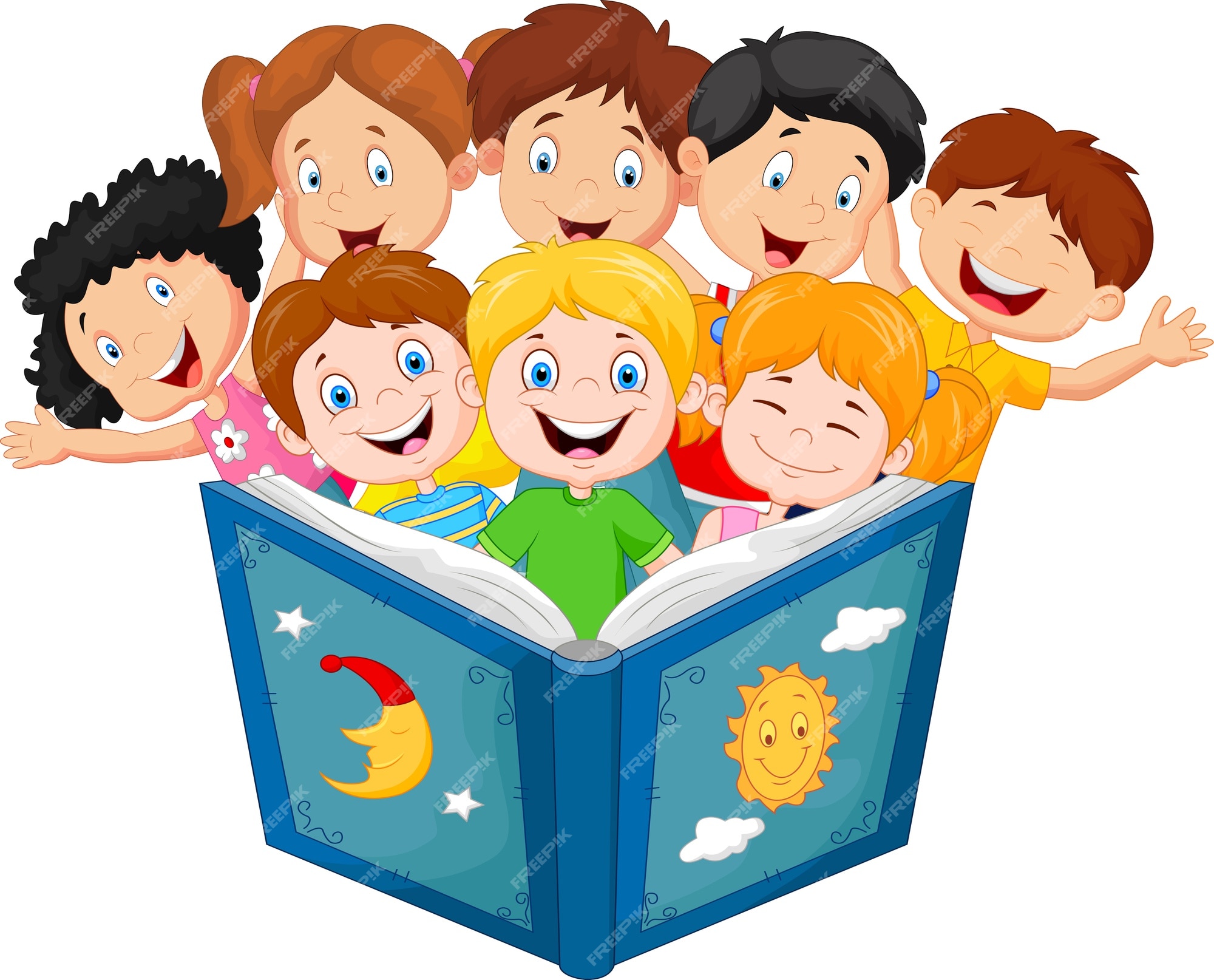 Дети читают книги на прозрачном фоне