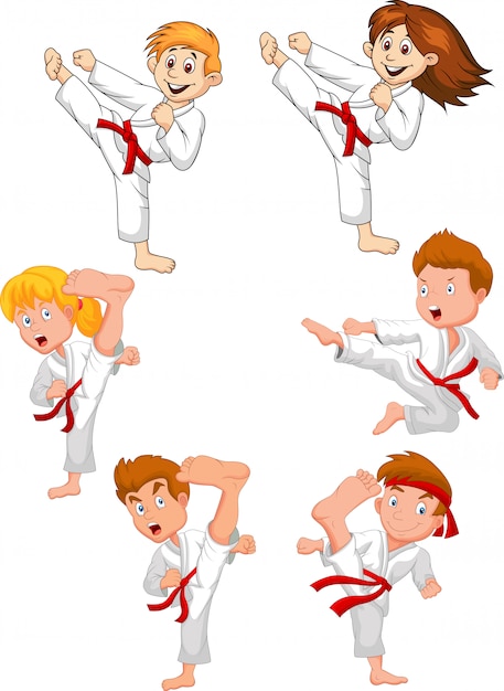 Vettore collezione di karate di addestramento del ragazzino del fumetto