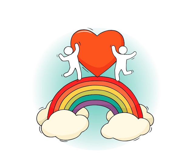 Vettore cartoon piccole persone con arcobaleno