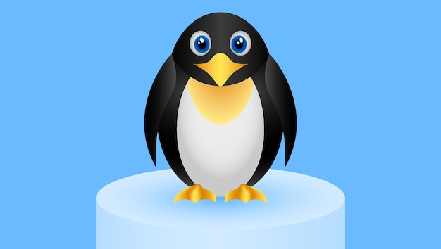 Cartoon little potbellied penguin sitting on an ice floe