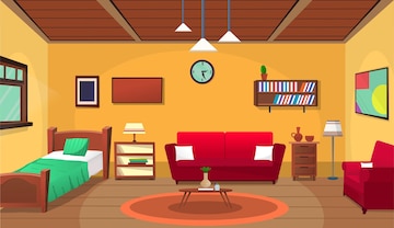 Premium Vector | Cartoon living room, house inside interior, house with  furniture, stairs, teenage luxury room.