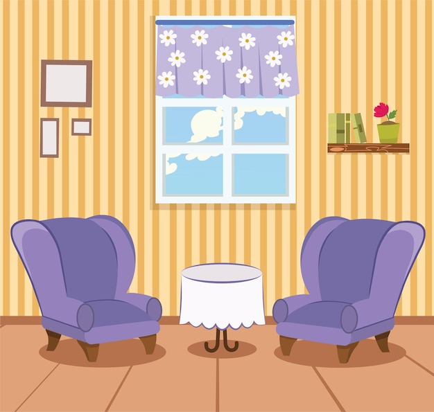 Illustrazione vettoriale del soggiorno dei cartoni animati